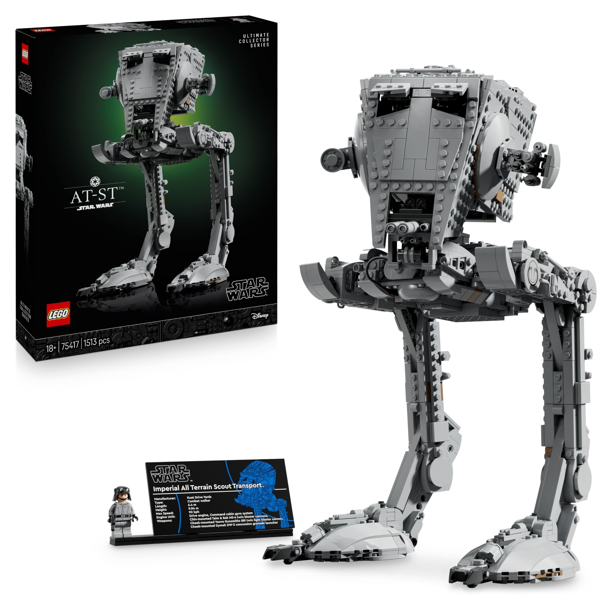 LEGO Star Wars 75417 Walker AT-ST - Set da Costruire per Adulti - Kit di Modellismo UCS da Esposizione con Minifigure e Targa Informativa - Regalo da Collezione per i Fan