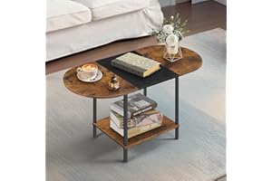 KANEODOT Small Coffee Tables for Living Room,Mid Century Oval Center Table with Storage Shelf and Wood Tabletop,2-Tier Farmho