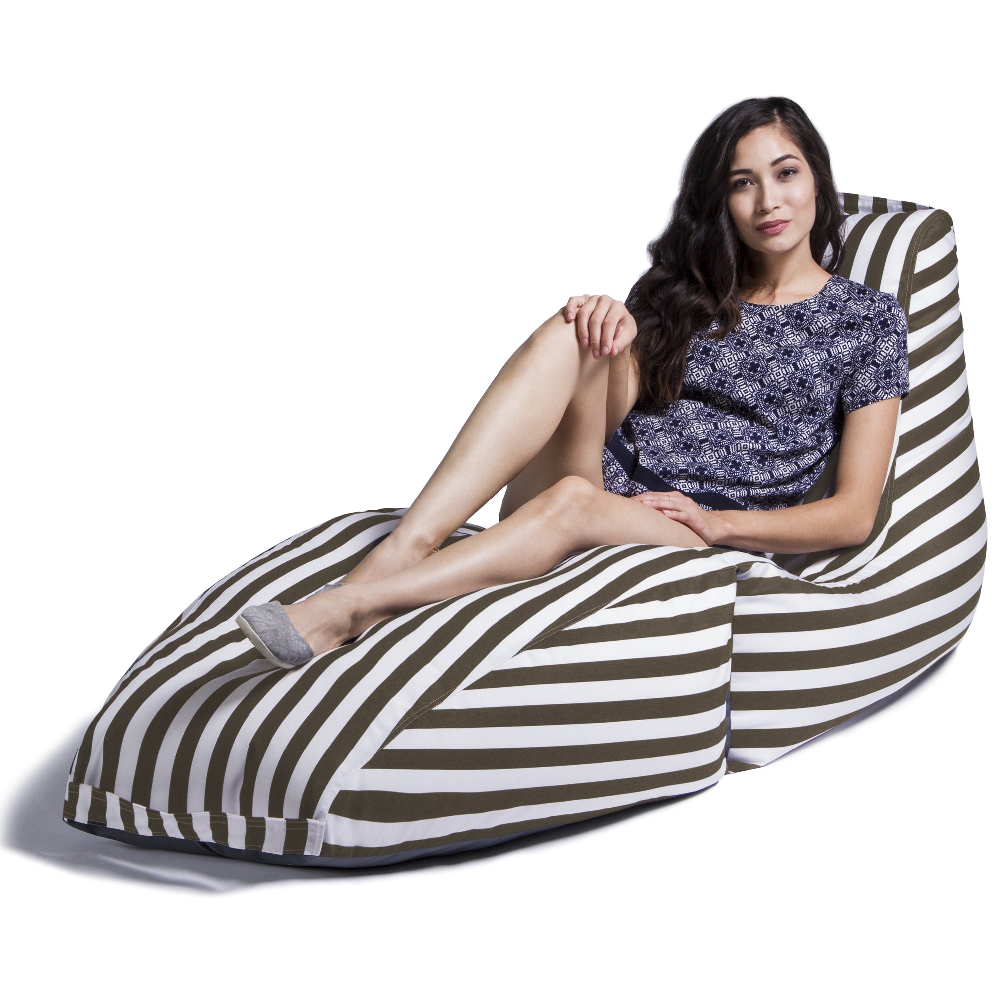 Jaxx Prado Outdoor Bean Bag Chaise Lounge Chair, Taupe Stripes on