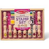 Melissa & Doug Deluxe Happy Handle Stamp Set with 10 Stamps, 5 Colored Pencils, and 6-Color Washable Ink Pad