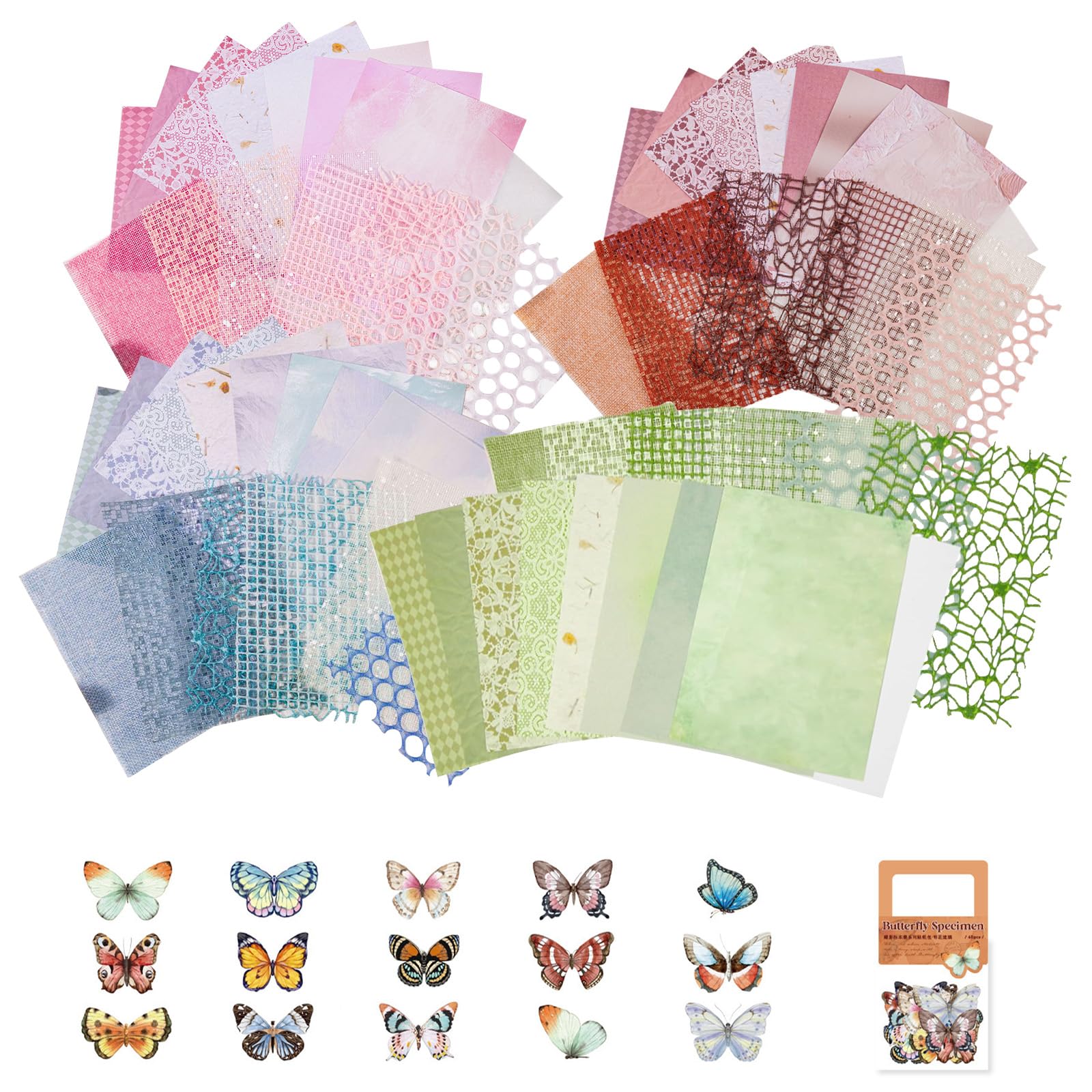 105 Sheets Scrapbook Paper Set, 60 Sheets Handmade Junk Journal Supplies with 45 pcs Stickers, 7.1x5.2 in Textured Paper Patterned for DIY Cards Crafting Supplies Gift Wrap Decoration