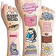 96 PCS Reading Book Library Pre-Cut Temporary Tattoos Sticker Booklish Nerd Birthday Party Decorations Favors Supplies Gifts Boys Girls Teachers Adult Tattoo School Reward Themed (Normal)