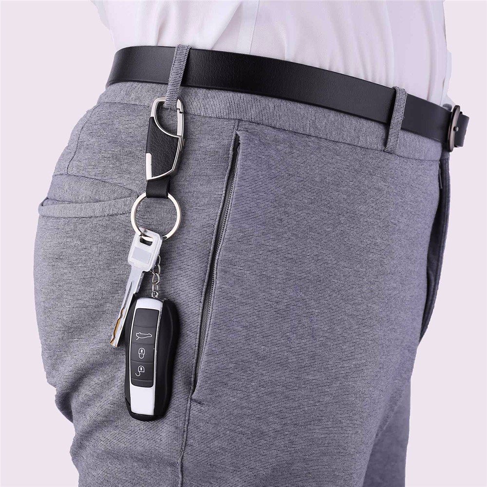 Reenfaya Key Chain with Leather Heavy Duty for Men and Women,Upscale Car Keychain Key Ring Key Holder-2 Pack(Black/Brown) (RF01)