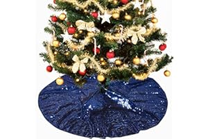 Pardecor Tree-Skirt Christmas Tree Skirt Sequin Tree Skirt Sequin Fabric Tree Skirt Xmas Tree Ornament (Navy Blue, 21 Inch)