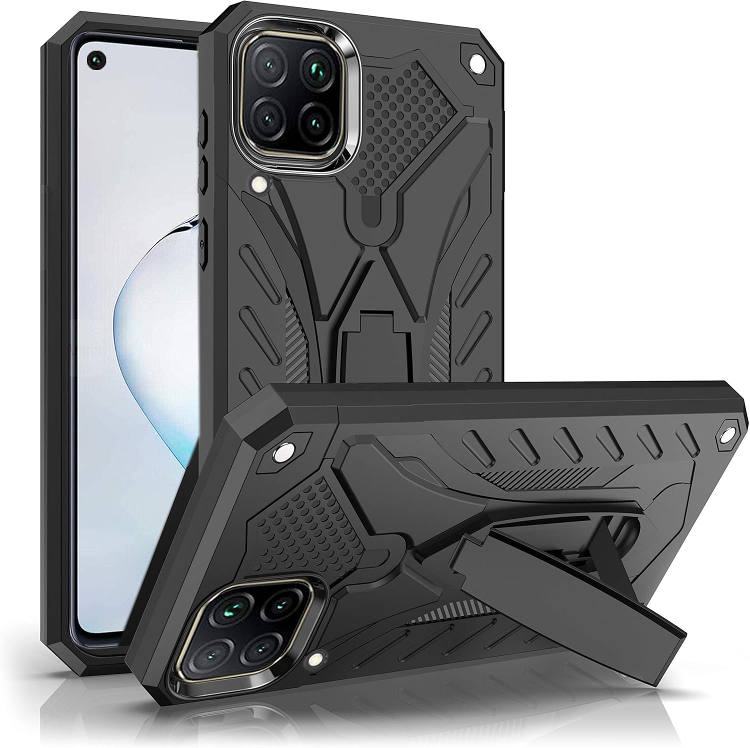 Huawei P40 Lite Case with A Kickstand, Full Body Protective Silicone