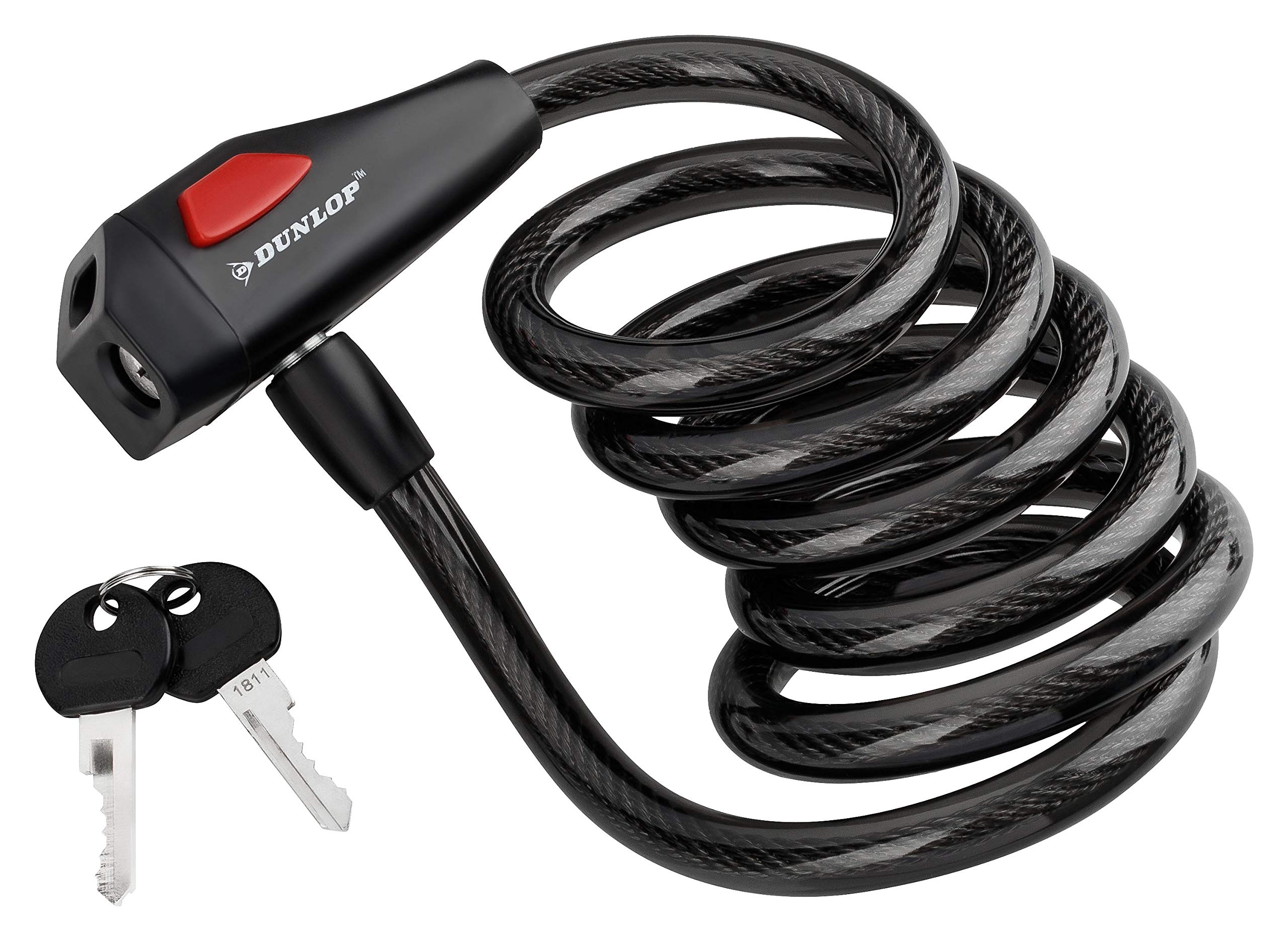 Dunlop Spiral Cable Lock with 2 Keys | Security Lock 150 cm | for Securing Bikes, Trailers, Mopeds, Scooters | 12 mm Coiled Cable with