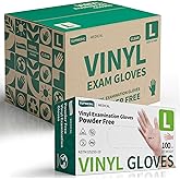 Supmedic Vinyl Disposable Exam Gloves, Clear 4 Mil Powder-Free Latex-Free Medical Food-Safe Cooking Cleaning Glove, 1000 Pcs (Large)