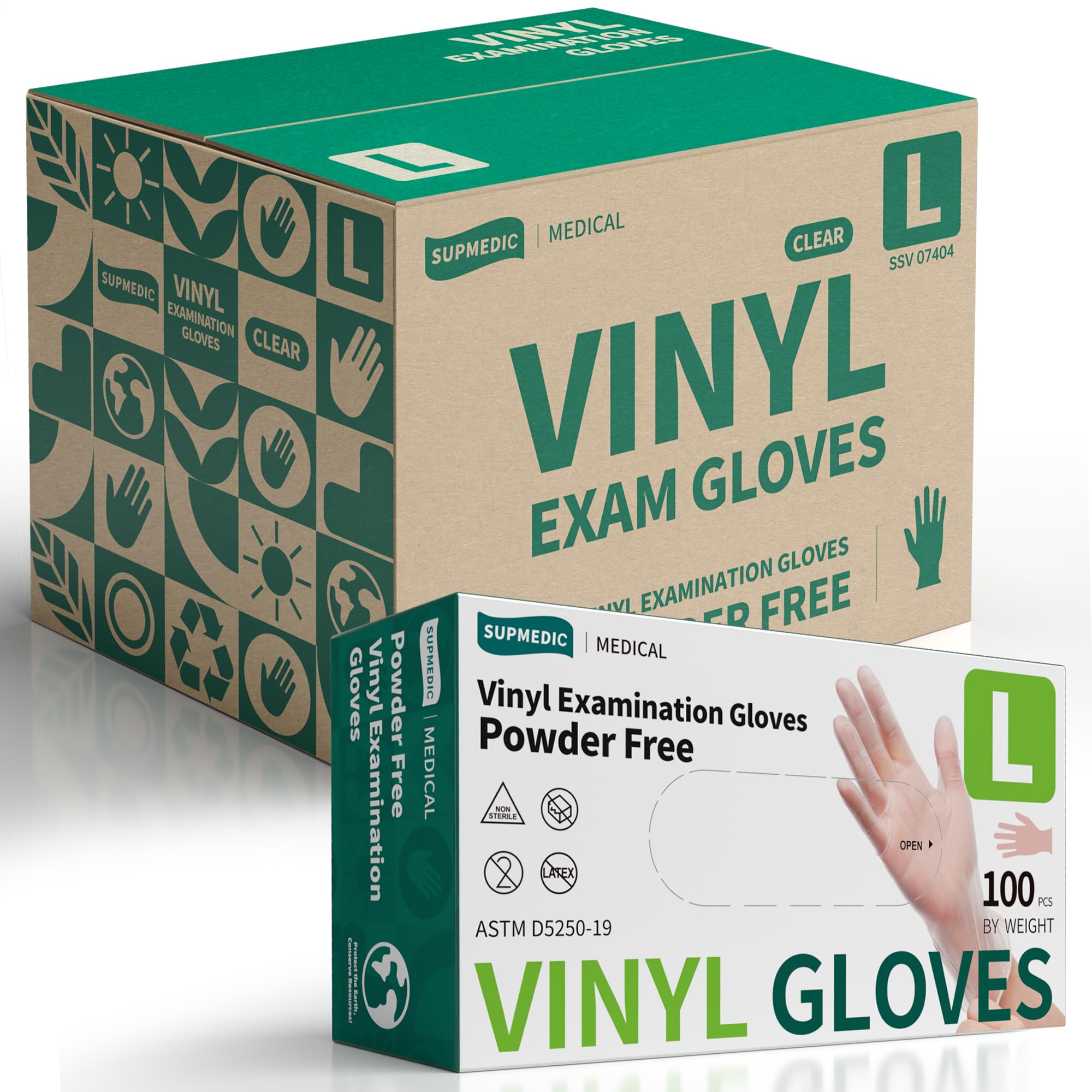 Supmedic Vinyl Disposable Exam Gloves, Clear 4 Mil Powder-Free Latex-Free Medical Food-Safe Cooking Cleaning Glove, 1000 Pcs (Large) Image