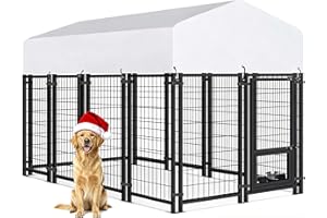 Oranland 7.8x4x5FT Dog Kennel Outdoor for Medium/Small Dogs, Welded Wire Outside Dog Pen, Anti-Rust Dog Run with Secure Lock/UV-Resistant Waterproof Roof/Swivel Stainless Steel Feeding Bowls