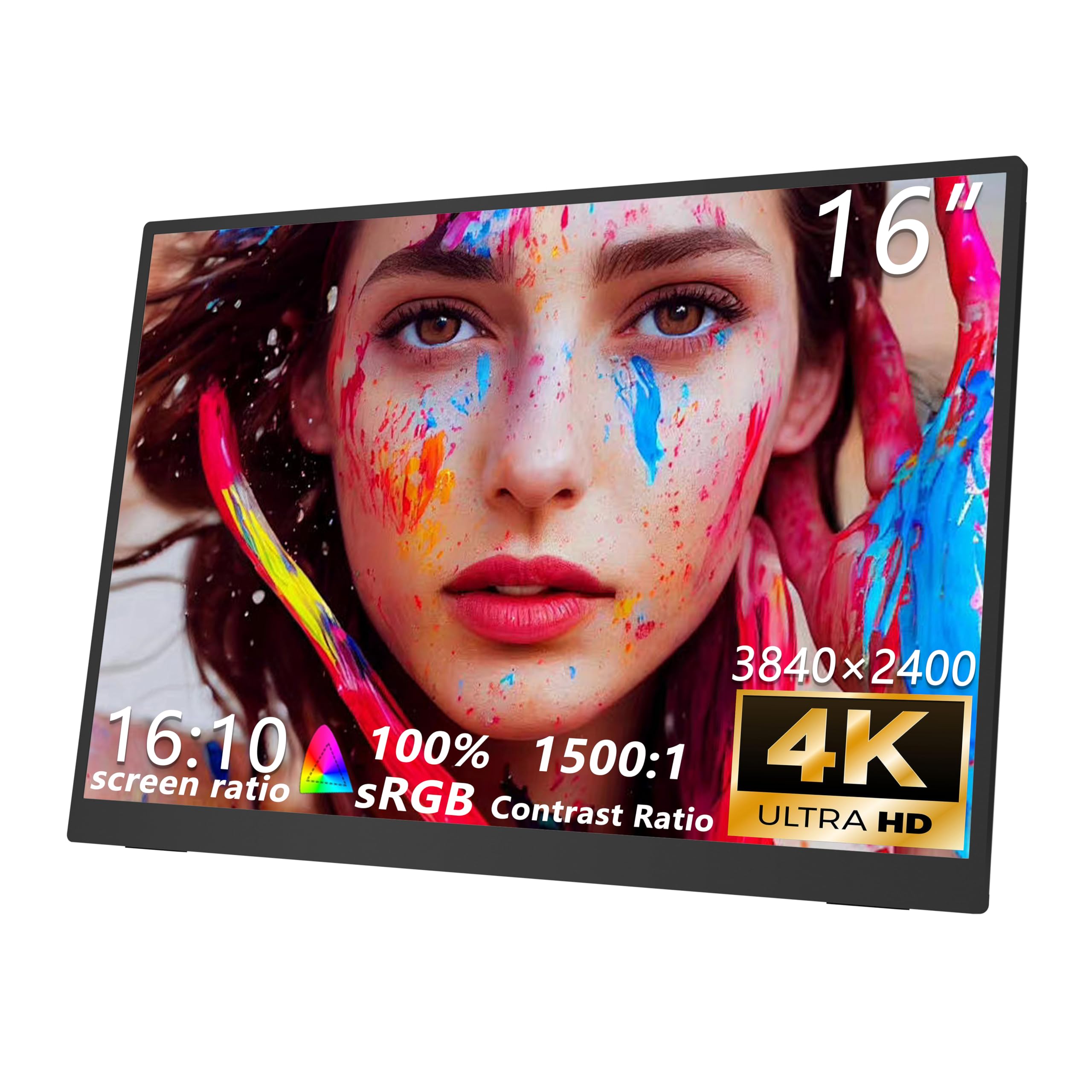 Photo 1 of MAFNKOU 16” Portable Monitor 4K UHD 3840×2400 400 Nits 1500:1 Contrast Gaming Display,IPS HDR External Second Screen,4K Portable Monitor for Laptop/Mac/PC/PS5/Xbox with Speakers Stand,VESA Compatible