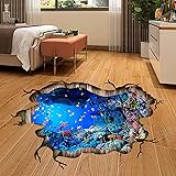 BOSUE SLLXG 3D Underwater World Wall Decal Home Floor Stickers Decor Vivid Fish Sea Turtle Broken Animals Art Wall Decal Unde