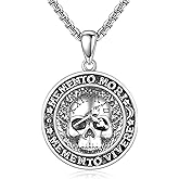 HUKKUN Memento Mori Necklace 925 Sterling Silver Memento Mori Pendant Skull Clock Jewelry Gifts for Men