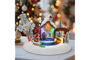 innodept12 Christmas Snow-Village Santas Wonderland House - Animated Rotating Train, Resin Holiday Decor with Music and LED Lights for Indoor Tabletop Display