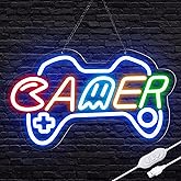 Reezldokn Gamer Neon Sign for boy room decor, 15 * 9 inch Blue Gaming led lights with USB Power and Dimmer Switch for game room decor,teen's room,man cave,adult and Kids