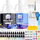 Pmbqifay Epoxy Resin 2 Gallon Kit, Clear Resin Epoxy, Resin Kit - High-Gloss,No Bubbles, Not Yellowing, Self-Leveling Art Resin Casting Resin for DIY Art,Crafts,Jewelry,Table Top,Wood & Resin Molds