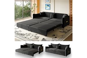LuxyHoom 81.9" Sleeper Sofa Bed King Size, 3-in-1 Convertible Couch, Modern Pull Out Couches, Comfy Velvet Futon Sofa, Cloud Loveseat Lounge, 3 Pillows, for Small Spaces, Living Room, Gold Black