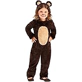 Toddler Brown Bear Costume - Fleece, Fur, Machine Wash - Includes Jumpsuit, Hood - Cute Animal Outfit for Kids