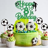 Gidobo 8th Birthday Cake Toppers Green Glitter Soccer Theme view 6