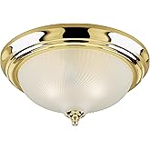 Westinghouse 6430200 Two-Light Flush-Mount Interior Ceiling Fixture, Polished Brass Finish with Frosted Swirl Glass White