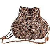 Craft Trade Women's Cotton Embroidered Potli Bag with Drawstring and Pearl Handle Pouch Golden Work Ladies Purse for Bridal