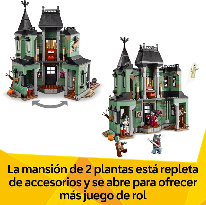 Criador 3 em 1 Haunted Mansion - Casa de Brinquedos Interativa Transformável em Navio Fantasma ou Comboio - 5 Minifigures Inc. Frankenstein e Lobisomem - Presente para Rapazes e Raparigas 9+ Anos 31167