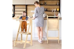 WOFAFA Montessori Toddler Step Stool, Wooden Toddler Tower, Foldable Toddler Kitchen Stool Helper, Toddler Step Stool Kitchen Stool Helper for Bathroom Sink, Kids Standing Tower