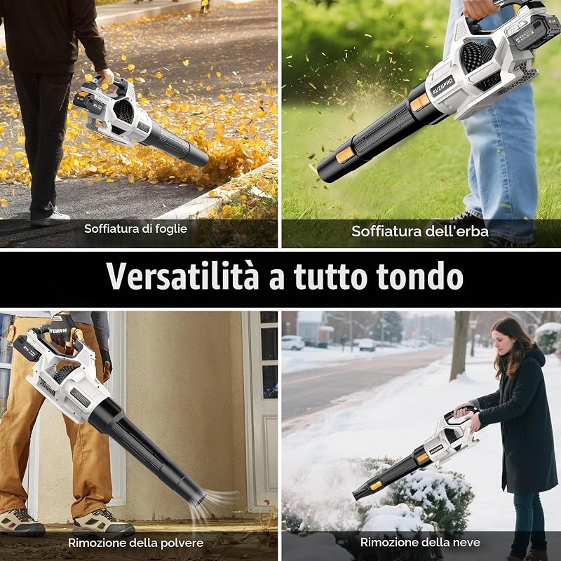 Soffiatore a Batteria KUZUPRO per Foglie, 21 V, 2 Batterie da 4,0 Ah