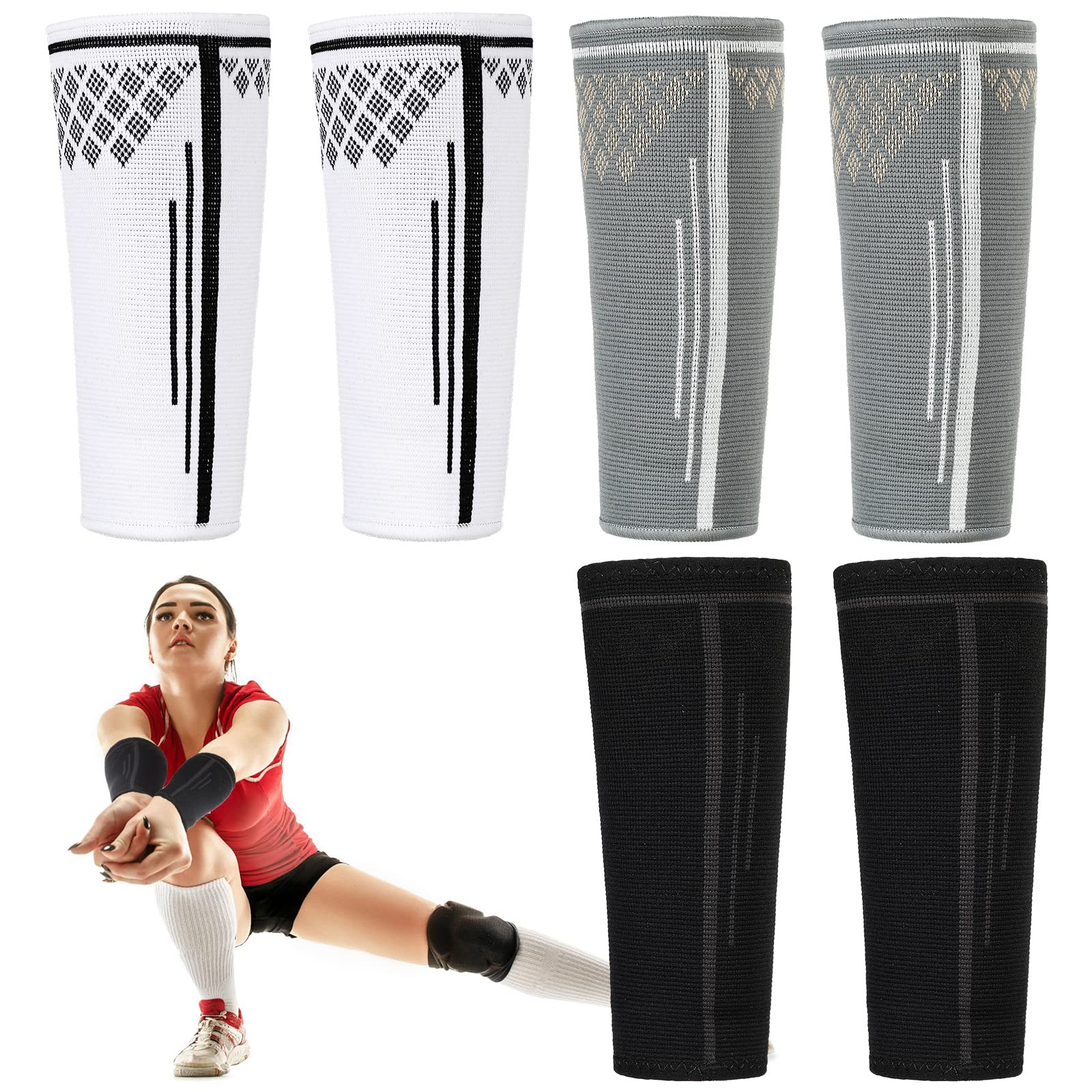 Photo 1 of Hanaive 3 Pairs Volleyball Arm Sleeves Forearm Compression Sleeve for Shooting Sun Protection Basketball Football Women Men(White, Gray, Black)