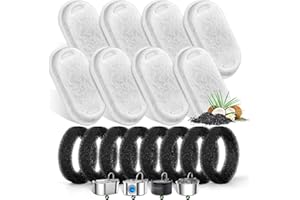 MONSIN Cat Water Fountain Filters for Stainless Steel 67oz/2L Adjustable Water Flow Pet Fountain, 8 Pack Pet Replacement Filters with 8 Sponges