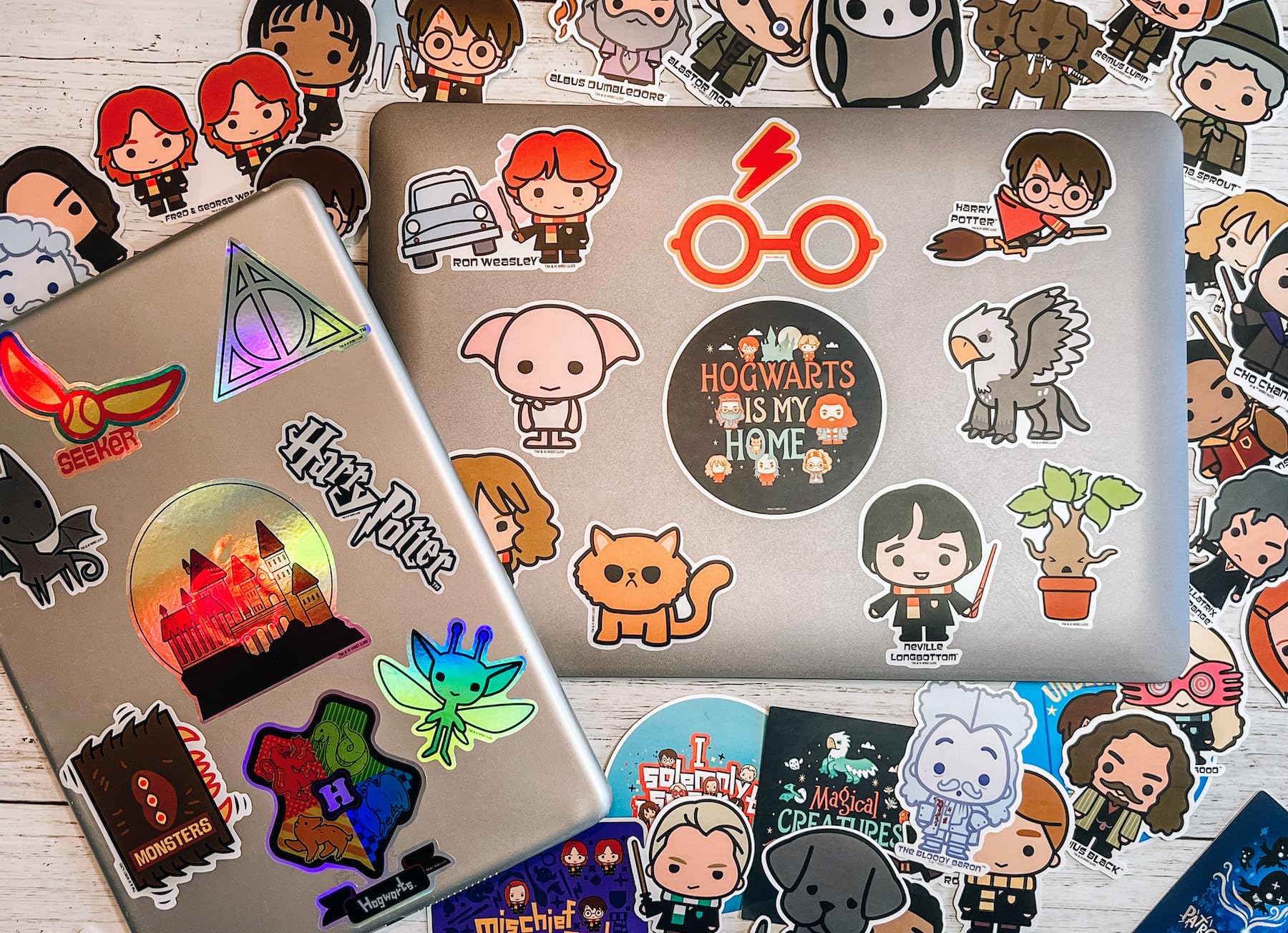 Conquest Journals Harry Potter Chibi Vinyl Decal Stickers, Set of Unique Sticker Decals, 5 Holograms, Waterproof, UV & Scratch Resistant, Great for Gadgets, Officially Licensed (White Vinyl, 60-Pack)