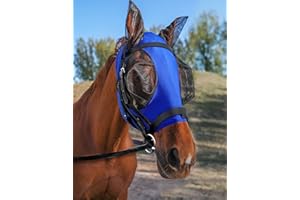 HackFond Horse Fly Mask with Ears, UV Protection Mask for Horses, Elasticity Mask with Big Mesh Eye Covers, Snug Fitting Comfortable Breathable Lightweight Royal Blue Full Size
