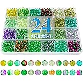 XSEINO About 1200pcs 6mm Crack Glass Beads Bracelet Making Kit,24 Style Crack Mystic Green Series Colorful Crystal Beads for Jewelry Bracelet Making,DIY Crafts,Friendship Bracelets