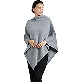 BEAUZSUZSANA Women's Heaps Collar Bohemian Poncho Sweater Knitted Cape Irregular Hem Wrap Pullover for Spring Fall Winter (Grey)