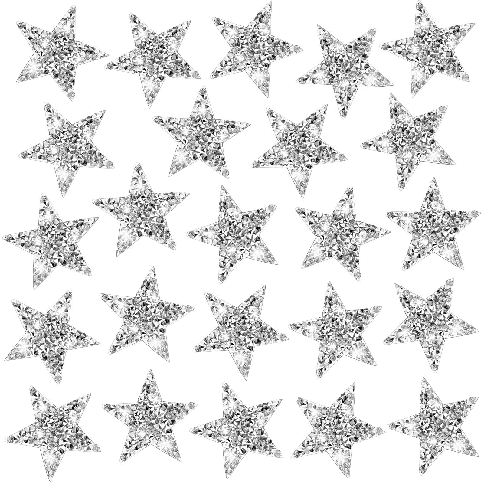 Photo 1 of 24 Pieces Star Patches Rhinestone Patches Heart Shape Diamond Appliques Adhesive Applique Glitter Repair Patch for DIY Crafts Clothes Bag Pants Wedding Decoration (Star,Silver)