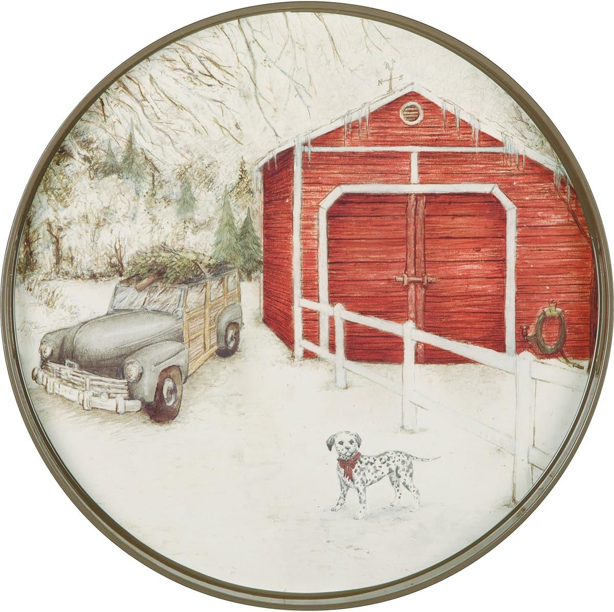 Amazon.com | Rock Paper Flower Winter Traditions Round Tray: Serving Trays