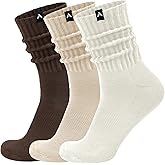 AugRing Scrunch Slouch Crew Socks Retro Ribbed Cotton Cushioned 3 Pack Boot Sneaker Gym Cozy Calf Socks For Men & Women