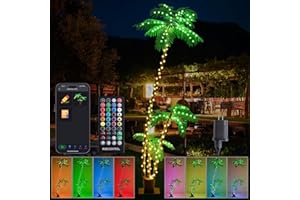 FANCILLUMA 7FT Lighted Palm Tree Smart App Remote Control DIY Music Sync Color Changing Artificial LED Palm Tree for Pool Patio Yard Indoor Outdoor Decorations
