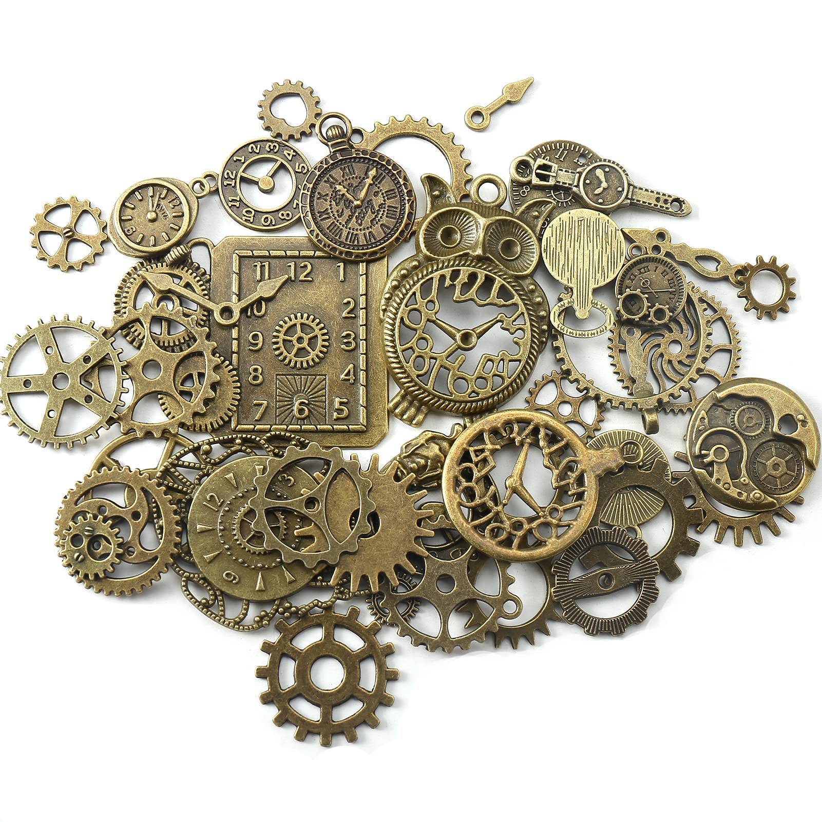 HERZWILD 40pcs Clock Pendant Charms Steampunk Gears Metal Watch Gear Charms Vintage Bronze Watch Gear Cog Wheel Steampunk Pendant Metal for Jewellery Crafts