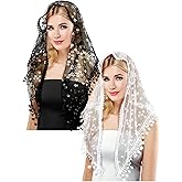 Boao 2 Pieces Floral Lace Veils Head Covering Latin Mass Mantilla Veils Short Scarf for Bridal Women