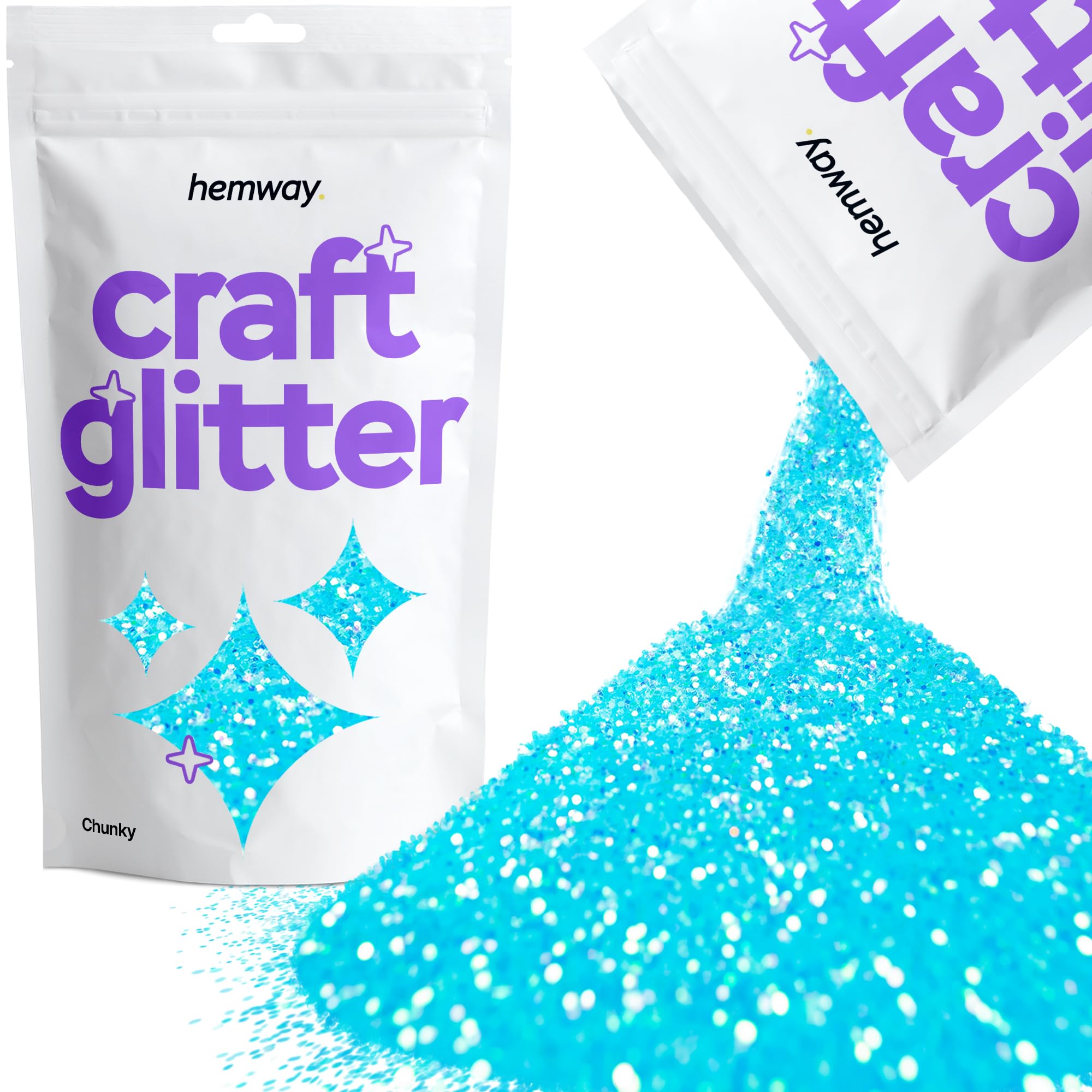 Hemway Craft Glitter Baby Blue Iridescent 100g Chunky Glitter for Crafts, Resin, Cosmetic, Nail, Face, Body, Festival, Tumblers, Art, Candle, Crafting