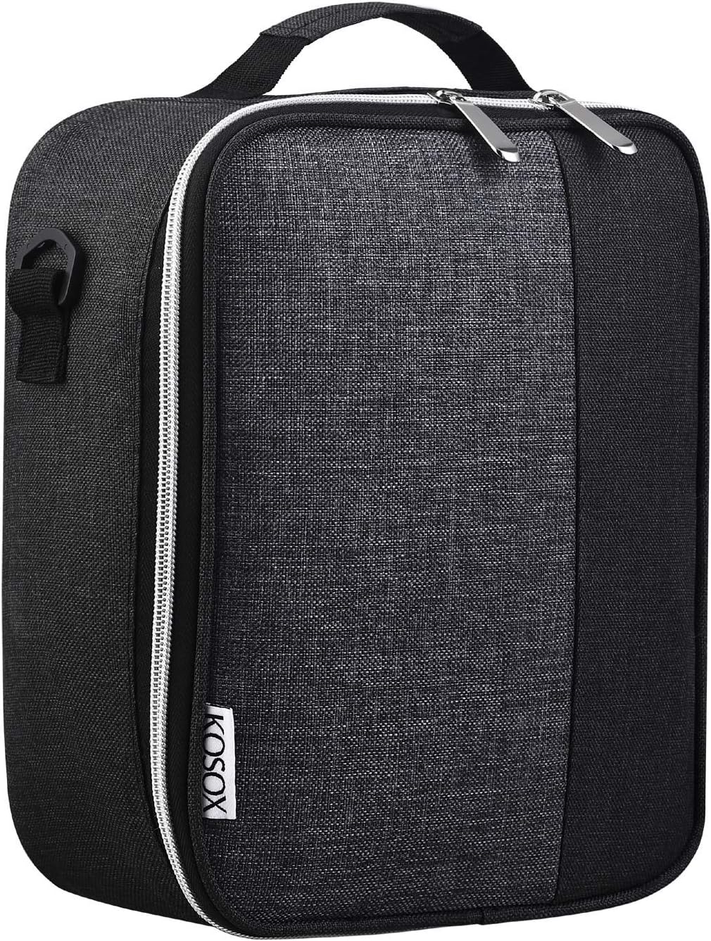 Lunch Bag KOSOX Original Thermal Insulated Oxford Lunch Box, Waterproof Cooler Tote for Women Men Diet Management Travel Picnic School (Black Gray)