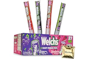 NOSH PACK Welch's Soda Giant Freeze Pops, 5.5 Ounce Jumbo Ice Pops, Bulk Variety Soda Flavor Fun Size Popsicle Freezer Pop, Gluten Free Freezies, with Nosh Pack Mints, 27 Pieces