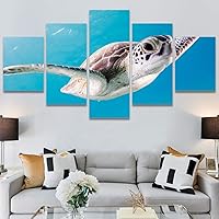 SIGNWIN 5 Panel Canvas Wall Art Modern Art Multicolor Nautical Photography Relax/Calm Reptiles Turtle for Home Decorations Ready to Hang - 60