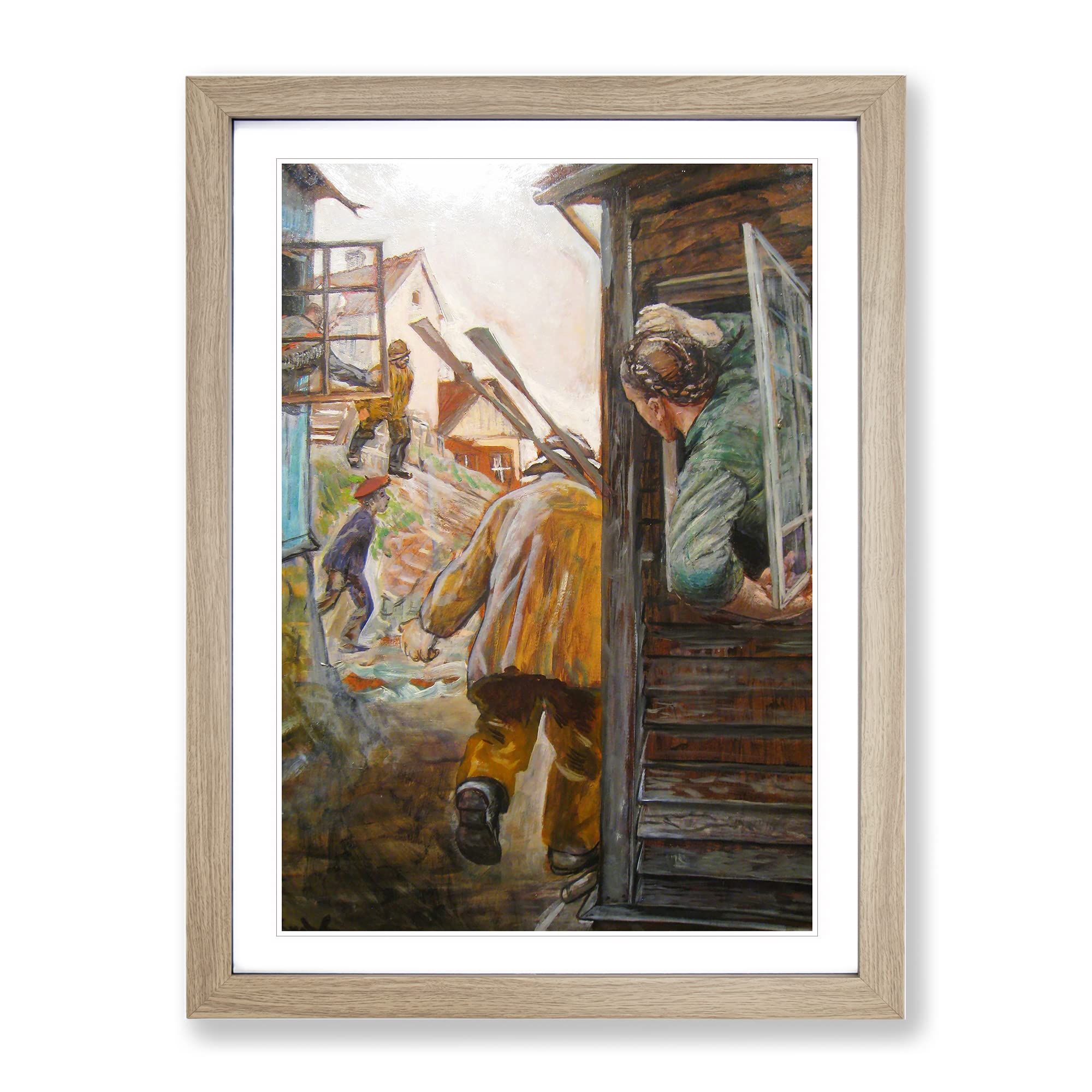 Christian Krohg Street View Classic Painting Framed Wall Art Print, Ready to Hang Picture for Living Room Bedroom Home Office Décor, Oak A4 (34 x 25 cm)