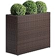 SUNNYPARK Tall Rectangular Planter with Removable Liner, All-Weather PE Rattan Large Modern Planters Indoor Outdoor Flower Plant Pots Garden Box Patio Yard Front Porch Deck