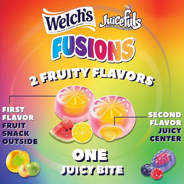 WELCH’S FRUIT SNACKS, JUICEFULS FUSIONS, ASSORTED FRUIT FLAVOR, STOCKING STUFFERS, BULK PACK, GLUTEN FREE, NATURAL COLORS & FLAVORS, 0.8OZ (PACK OF 50)