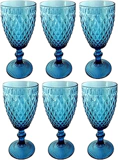 Vintage 6 Teile Set Glasnetz König Trinkglas Glas Gläser Weingläser Wasserglas Longdrinkglas (6 Stück Weinglas blau)