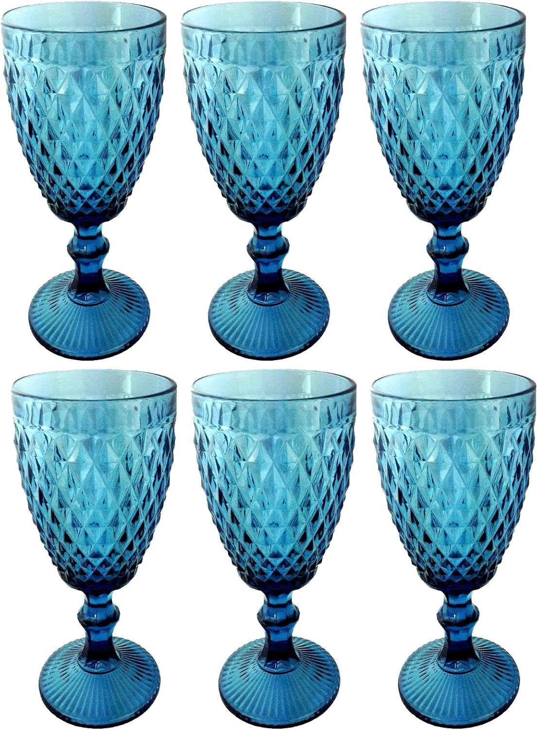 Vintage 6 Teile Set Glasnetz König Trinkglas Glas Gläser Weingläser Wasserglas Longdrinkglas (6 Stück Weinglas blau)