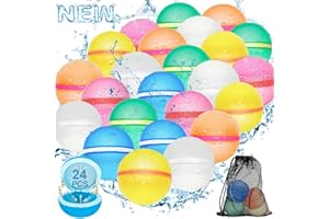 RURING Reusable Water Balloons for Kids, 24PCS Refillable Latex-Free Silicone Water Bomb with Mesh Bag, Summer Toys Beach toys Swimming Pool Party Supplies Bath Toy Outdoor Idea Gift for Kids