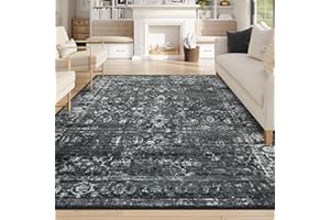 Lahome 8x10 Area Rugs for Living Room Washable Rugs 8x10 Black Large Rug Indoor Carpet, Vintage Distressed Rug Soft Non Slip Area Rug for Bedroom Dining Room Home Office(8 x 10, Black/Grey)